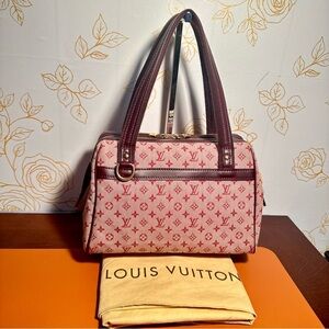 Louis Vuitton Josephine Mini Lin PM Bordeaux Pink Canvas Leather Handbag VI0044